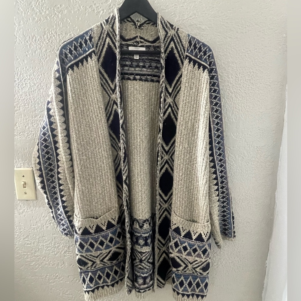 Lucky Brand Navy and Cream Aztec Boho Patterned Women's Cardigan Sweater Size XS